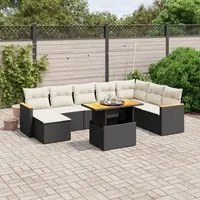 Set Divani da Giardino 9 pz con Cuscini Nero in Polyrattancod mxl 112731