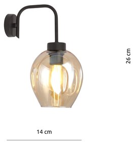 Applique Moderna 1 Luce Lukka In Accaio Nero E Vetro Ambra