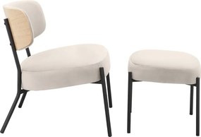 Poltrona in velluto crema con poggiapiedi Jerry - Støraa