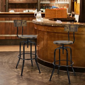 Costway Set di 2 Sgabelli da bar con schienale a forma di arco, Sgabello regolabile in metallo con poggiapiedi Marrone
