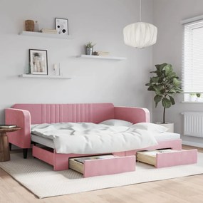Divano Letto Estraibile Con Cassetti Rosa 100x200 Cm Velluto /