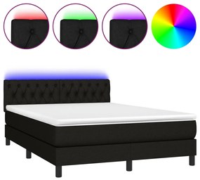 Letto a molle con materasso e led nero 140x190 cm in tessuto