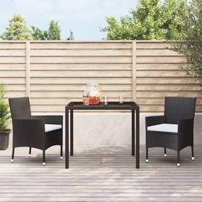 Set da Pranzo da Giardino 3 pz con Cuscini Nero in Polyrattan