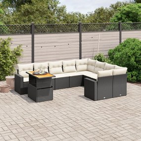 Set divani da giardino 10pz con cuscini in polyrattan nero