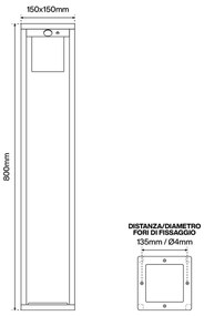 Paletto Lanterna Solare 80cm Corten con Sensore + Picchetto Colore Bianco Naturale 4.000K