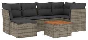 Set divani da giardino 7 pz con cuscini grigio in polyrattan