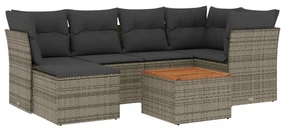 Set divani da giardino 7 pz con cuscini grigio in polyrattan