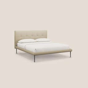 Midori letto imbottito trapuntato in ecopelle con piedini alti T04 panna