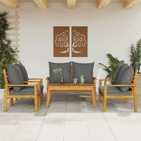 Set salotto da giardino 5 pz con cuscini legno massello acacia