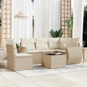 Set divano da giardino 6 pz con cuscini beige in polyrattan