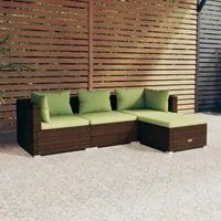 Set Divani da Giardino 4 pz con Cuscini in Polyrattan Marrone cod mxl 38893