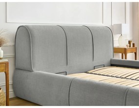 Letto matrimoniale imbottito grigio chiaro con vano contenitore con griglia 160x200 cm Vernon - Bobochic Paris