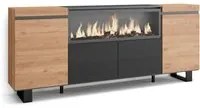 Credenza, Mobile, Cucina, 210, 4 Porte, Camino elettrico XXL, Design industriale, Rovere e nero RF3223