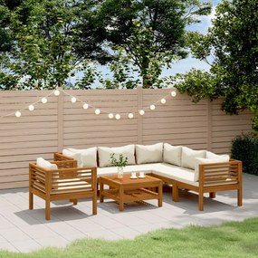 Set divani da giardino 7 pz con cuscini crema in legno acacia