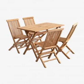 Set da giardino pieghevole con tavolo rettangolare e 4 sedie in legno - Sklum