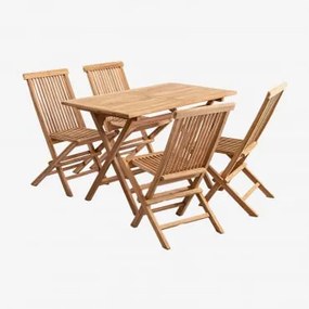 Set Tavolo Rettangolare (120x70 Cm) E 4 Sedie Da Giardino Pieghevoli In Legno Teak Pira Legno Di Teak - Sklum