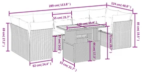 Set divani da giardino con cuscini 8 pz nero in polyrattan