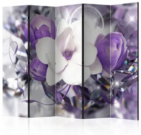 Paravento design Imperatrice viola II - fiori bianchi e viola di magnolia nel bagliore