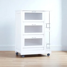 Carrello con ante a ribalta e portabottiglia LANDHELL Bianco