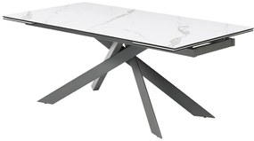 Tavolo pranzo allun. 8-12p Ceramica Vetro temp. Metallo Effetto marmo Bianco e Antracite - COREMA Maison Céphy