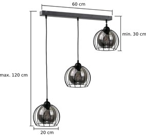 Lampadario a sospensione con filo SOLO BLACK 3xE27/60W/230V