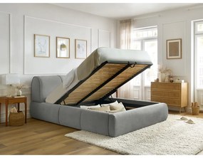 Letto matrimoniale imbottito grigio chiaro con vano contenitore con griglia 160x200 cm Vernon - Bobochic Paris