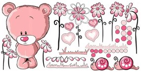 Adesivo da parete rosa di qualità con orsacchiotto pensieroso
