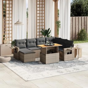 Set divano da giardino 8 pz con cuscini grigio in polyrattan