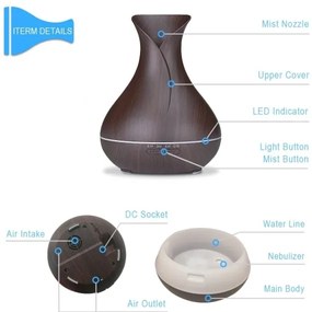 Umidificatore e ionizzatore aria LED RGB 400 ml