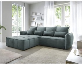 Divano angolare verde allungabile/con contenitore (con penisola a sinistra/con chaise lounge) e rivestimento in velluto Campo – ELTAP