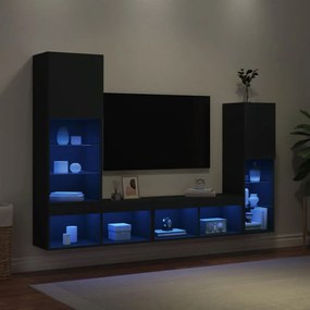 Mobili Tv A Muro Con Led 4pz Neri İn Legno Multistrato /