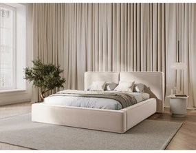 Letto matrimoniale imbottito color crema in velluto con contenitore con rete inclusa 200x200 cm Arendal – Cosmopolitan Design