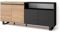 Credenza Mobile Cucina 200x87x35cmcon con 4 Porte Design industriale, Stile moderno, Rovere e nero