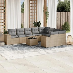 Set divano da giardino 10 pz con cuscini beige in polyrattan