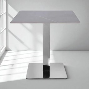 Tavolo ristorante bar top per esterno 80x80 cm effetto Cemento e base argento H 75