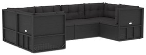 Set mobili da giardino 6 pz con cuscini in polyrattan nero