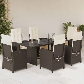 Set da pranzo da giardino 7pz con cuscini in polyrattan marrone
