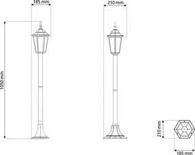 Paletto Lanterna Vintage 100cm E27 IP54 Nero - Serie Tosca