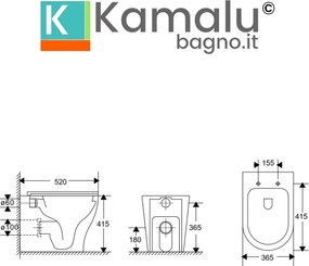 Kamalu - Coppia sanitari bagno filomuro in ceramica rimless con copriwc softclose | GIULY