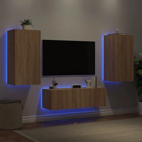 Mobili Tv A Muro 3pz Con Luci Led Rovere Sonoma /