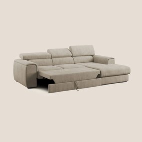 Zeno Divano angolare con pouf estraibile poggiapiedi in tessuto morbido impermeabile T02 beige
