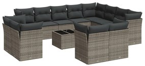 Set divani da giardino 13 pz con cuscini grigio in polyrattan