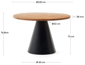 Kave Home - Tavolo rotondo Wilshire in legno massiccio di acacia e gambe in acciaio nero Ã˜ 120 cm