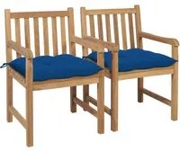 Sedie da Giardino 2 pz con Cuscini Blu in Massello di Teak cod mxl 24871