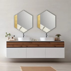 Specchio 70x80 cm decori foglia oro e marmo laminato bianco - CHARLIE
