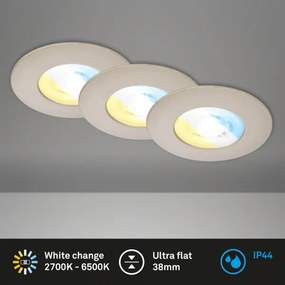 Briloner 7605032 - Set 3x LED plafoniera da incasso per bagno, 3xLED/4,9W/230V, IP44, cromo opaco