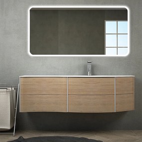 Mobile per bagno Rio 150 cm sospeso rovere tabacco con specchio led, lavabo a destra