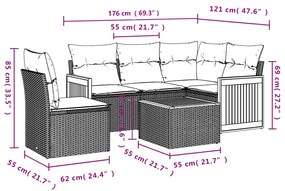 Set divano da giardino 6 pz con cuscini nero in polyrattan