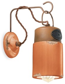 Applique Vintage Industrial Ferro E Ceramica Arancio 1 Luce E27