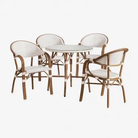 Set Di Tavolo Rotondo (ø80 Cm) E 4 Sedie Da Pranzo Impilabili Con Braccioli In Alluminio Brielle Bistro Gardenia Bianco - Nude Beige - Sklum